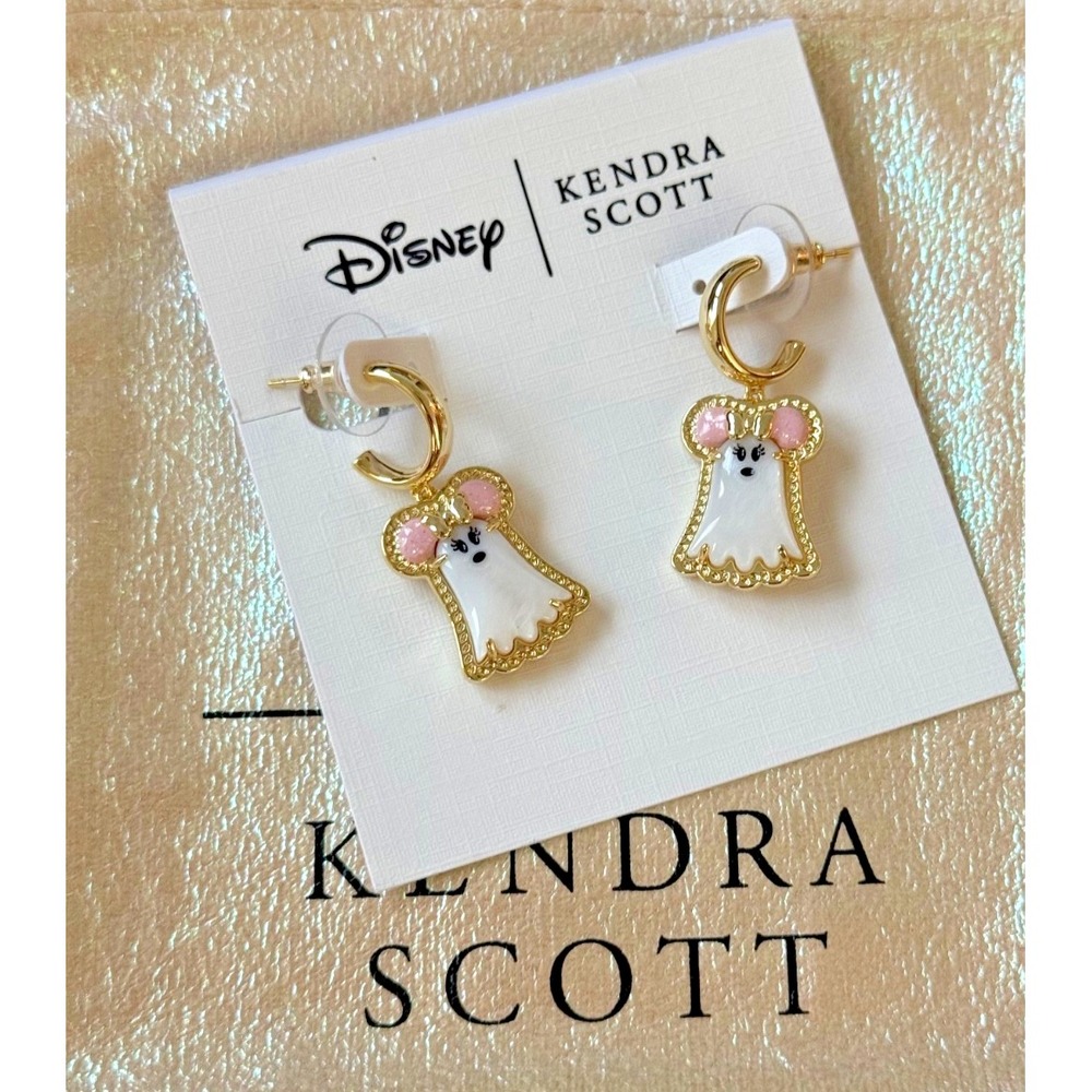 2026 Disney Parks Kendra Scott Minnie Mouse Ghost Dangle Earrings NEW Pouch